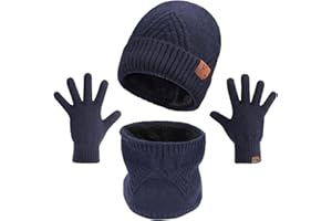 Maylisacc 3Pcs Slouch Beanie Invernale Scaldacollo Termica e Guanti Touch Screen a Maglia Uomo Donna con Fodera in Morbido Pile