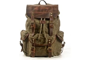 FANDARE Mochila de Senderismo Lienzo Mochilas de Marcha Mochilas de Ciclismo Trekking al Aire Libre Bolsa de Cuerda para Viaje Excursionismo Caminatas Acampadas o Uso Diari Daypacks Ejercito Verde