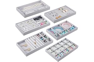 Mezzar Schmuckaufbewahrung, 6 Stücke Samt Schmuckkästchen Stapelbar Schmuck Organizers Schublade für Ohrringe Ring Armband Broschen Halsketten Grau