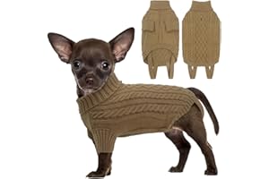 LiebeDD XS Dog Jumper, Puppy Jumper Knitted Dog Jumpers Sweater, Warm Pet Dog Winter Clothes with Harness Hole, Turtleneck Knitwear Dog Outfit Coat for Chihuahua Pomeranian, Khaki, XS