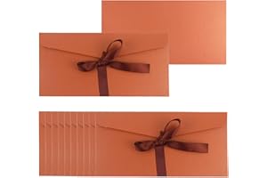 AMASSAN 50 Pieces Bronze Envelopes with Bow Tie Closure, Paper Greeting Card Holders for Invitations Mail Postcard Bills Wedding Party Favors Business Cards, 8.66 x 4.33 Inches
