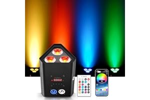 Rtktoup Batteria LED da 3 * 18W Par Light RGBW+UV Faretto da Palco Ricaricabile 6 in 1, Luce da Discoteca con Telecomando a Infrarossi/Wireless da 2,4 GHz/APP, Adatto per Palchi Festival
