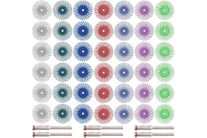 Hsthe Sea 42 Pezzi Disco a Setola Radiale 25mm/1'' Kit Assortimento Spazzole Abrasive con Dettaglio Grana Mista con Mandrini da 3mm Ruota Lucidante per Pulizia Finitura Sbavatura Lucidatura