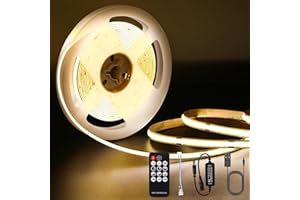 Amdelne COB LED Strip Lights with Remote, Connector and Power Supply, 10m, 2700K Warm White, DC24V, CRI>90, 3240 LEDs, 8mm Width, Dimmable LED Strip Kit for Living Room, Bedroom, Kitchen, Cabinets