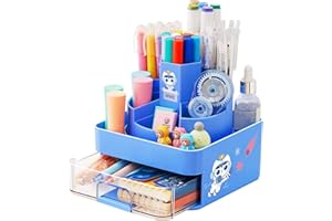 Owelth 360° Drehbar Stiftehalter Schreibtisch Organizer mit Schublade, Kinder Schreibtisch Behälter zum Aufräumen und Aufbewahren, Drehbare Ablage für Bürobedarf Schulbedarf liefert Handwerk Behälter