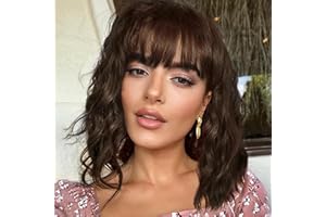 YEESHEDO Perücke Dunkelbraun Damen Kurz Bob mit Pony Lockig Natürlich Perücken für Frauen Cosplay Perrucke Wig 14 Zoll (Dunkel braun)