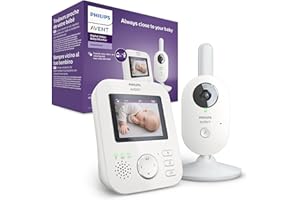 Philips Avent Babyphone Vidéo, Écran Couleur, 100% Privé et sécurisé, 2,7 Pouces, Berceuses et Fonction Répondre à bébé, Blanc/Gris (Modèle SCD833/26)