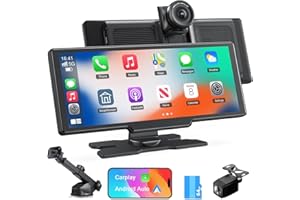 Avylet 9,26'' Apple Carplay Voiture, Dashcam 4K, Caméra Arrière 1080P, Commande Vocale, Écran Tactile, Android Auto, Navigation GPS, Radio Bluetooth, Mirror Link/AUX/FM/avec 64Go Carte