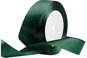 RIBONIES Nastro di raso Verde scuro, 25mm x 22 Metri Nastri in tessuto solido per confezioni regalo, bouquet di fiori, artigianato e decorazione di feste nuziali