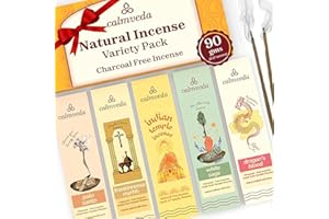 Calmveda Bastoncini di Incenso NATURAL - (60 Pezzi, 12 X 5) 5 Aromi Sorprendenti: Incenso Frankincense, Salvia Bianca, Palo Santo, sangue di Drago e Tempio