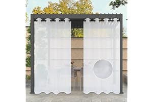 ZWGQZYTX Fenêtre Sheer Rideau Rideaux Voile Jardin Panneau Imperméable Blanc Rideau Extérieur pour Porche Pergola Cabana Gazebo Sun Room Cortina Fil Blanc 2 pièces | L110cm * H190cm