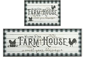 Carvapet 2 Pieces Kitchen Mat Rug Non Slip Washable Kitchen Floor Mat Country Rustic Style Runner Rug Set(Off White)