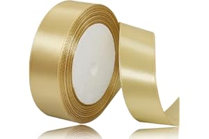 XMASOLDECOR Gold Satinband 25mm x 22Meters Schleifenband Gold Geschenkband Dekoband Stoffband für Geschenk, Basteln, Nähprojekte, Haarschleifen, Brautstrauß, Hochzeits Dekoration