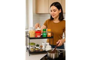 HOMENU Kitchen Stand 2 Tier Rack Kitchen Storage Kitchen Counter Top Organizer Kitchen Organizer Rack Shelf Bathroom Organiser Stand Oil,Sugar,Tea,Coffee Stand for Kitchen Corner Steel
