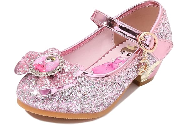 Eleasica Fille Chaussures pour Déguisement Bout Fermé Chaussures de Princesse Reine des Neiges Chaussures à Talons Antidérapant Carnaval Noël Anniversaire Paillettes