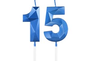 MCISKIN Candele blu reale per 15° compleanno, candela 3D numero 15 per torta, decorazioni per 15° compleanno per ragazzi e ragazze, candele decorazioni blu Torta Topper per feste Suppie