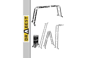 DRABEST Scala Pieghevole Universale Multifunzionale Articolata 4x3 Gradini – Costruzione Solida – Alluminio + Acciaio – Carico Massimo 125kg – 0,32x0,98x0,25m