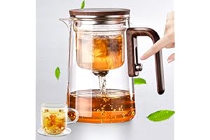 VEXNOOK Teiera in vetro per separazione dell'acqua con filtro e manico in finta legno – Teiera magica, design innovativo per un piacere uniforme del tè, teiera trasparente con infusore, casa, posto di lavoro