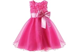 Live It Style It Girls Flower Formal Wedding Bridesmaid Party Christening Dress Children Clothing Girls Lace Dress Princess Dresses Kid Baby Clothes Rose Bow Age 2-10 Years