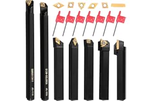 Fachmach Lathe Turning Tool Kit 12mm Shank 7 Pcs Metal Lathe Tool Holder Set for Turning Grooving Threading Boring with 7 Pcs Carbide Inserts Turning Inserts Carbide Turning Tool (12mm, 7INSERTS)