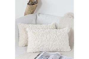 NIULAA Miękka, pluszowa poszewka na poduszkę 30 x 50 cm, zestaw 2 szt., kremowe, dekoracyjne, futro, luksusowa, ozdobna, na sofę, do salonu, sypialni