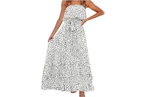 Zeiayuas Bandeau Beach Maxi Dress for Women Strapless Summer Bohemian Long Dresses Ruffle Party Evening Wedding Guest Outfits Floral Print Boho Sexy Sundress Casual Elegant Hawaiian Dress