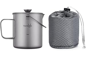Tentock Taza de Titanio Camping Portátil Taza de Café Ultraligero Al Aire Libre 750ml Cafetera Francesa de Presión Olla de Cocina Multifuncional Taza de Viaje con Filtro de Dispositivo y Asa