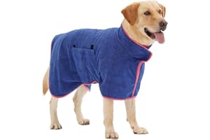 HezzLuv Peignoir pour Chien, Peignoir en Microfibre pour Chien Moyen et Grand, Super Absorbante Serviette pour Chien, Manteau de Séchage pour Animaux, Peignoir deBain à Séchage Rapide (Bleu XL)