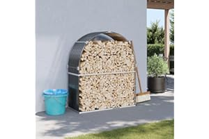 Vopese Anthracite Galvanised Steel Firewood Rack Log Holder 120x45x140 cm, Outdoor Indoor Wood Stand