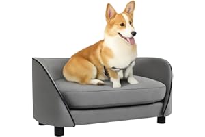 PawHut Sofa dla psa, sofa dla kota, miękka poduszka, zdejmowany i nadający się do prania pokrowiec, holenderski aksamitny pokrowiec, dla małych i średnich psów, szara