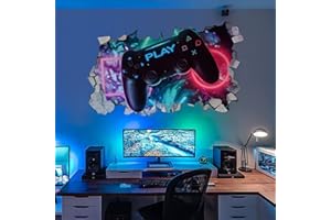 KAIRNE 3D Wandtattoo Gamer,Wandtattoo Kinderzimmer Jungen,Bunte Gamer Poster,Gaming Wandbild für Schlafzimmer,Wandtattoo Junge Teenager,Videospiel Wandstikcer für Jugendzimmer Deko Geschenk,80×47CM