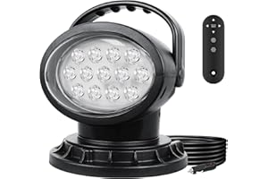 AUXTINGS 39W Foco LED con control remoto, reflector LED para camiones, barcos, caza y búsqueda marina, rotación de 360°, iluminación auxiliar todoterreno de 12V 24V, 15 potentes imanes integrados