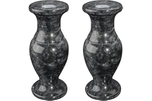 SIFOEL Lot de 2 vases de cimetière en marbre naturel avec trous de drainage pour table de maison, fleurs de cimetière, décorations funéraires (noir, 2 pièces)