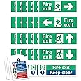 Rubigo Safety Pack of 28, Fire Exit Sign (RIGHT, LEFT, UP, DOWN ARROW) Fire Exit Keep Clear Sign, Fire Signs 30 X 10cm Self Adhesive Vinyl Sticker Emergency Exit Signage, green