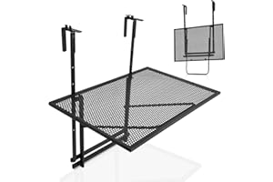 Multigot Folding Hanging Table, Balcony Desk with 5 Adjustable Heights, Railing Deck Table for Garden and Patio, Black