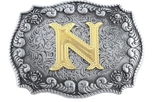 STARBRILLIANT Hebillas De Cinturón Occidentales Para Hombres De La A a La Z Con Letras Iniciales De Vaquero Con Borde Enrollable, Negro Y Gris