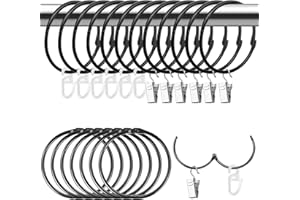 HAVACUE ㅤ HavaCue 20 Stück 50 mm Gardinenringe mit Clips, Gardinen Klammern mit Haken Set Vorhangringe Metall Duschvorhangringe Edelstahl Gardinenringe für Vorhänge und Gardinenstangen (Schwarz)
