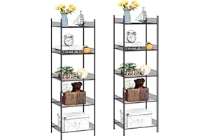 Shinoske Set de 2 Estanterías Metálicas de 5 Niveles, Estantería de Cocina Estante de baño Estantería Multiuso en Metal para Baño Salón Dormitorio Cocina Oficina, 41 x 32 x 145 cm, Negro