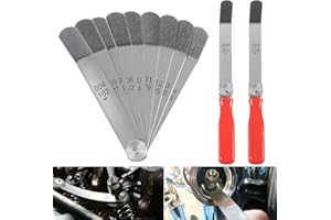 BONBO A308 Offset Valve Tappet Gauge Set Premium 11-Blade Feeler Gauge Kit Sizes from 0.004" to 0.014" Includes Two Red Handles