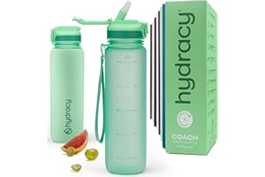 Hydracy Gourde d'Eau 1L sans BPA, Bouteille avec Marqueur de Temps, Paille et Verrouillage Sécurisé - Housse en Néoprène, Étanche, Anti-Fuite, Réutilisable, Légère - Idéal pour Sport, École, Travail