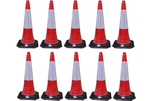 FERRETELIX® 10 UND Cono de Señalización con Base de Goma 75 cm – Reflectante de 32 cms, Base 38x38 cm – Peso 2,75 kg – Fabricado con Material Reciclado (10)
