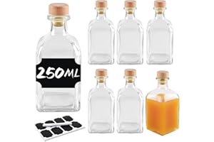 BLIENKREBY 6x Bottiglie Vetro 250ml con Tappo in Sughero, Bottigliette di Vetro Piccole 250ml, 8 Etichette e Penna, Bottiglie Vetro per Liquore, Olio, Birra & Vino
