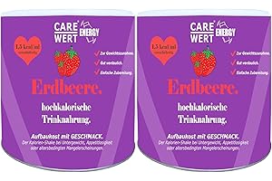 ‎CARE-WERT Zunehmen mit Care-Wert Energy ® hochkalorische Trinknahrung 600g Pulver zum Anrühren von 20 Trinkmahlzeiten a 200 ml, 3-4 kcal pro g, Weight Gainer, 2x Erdbeere (insgesamt 600g)