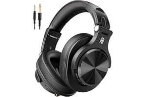 OneOdio A70 Cuffie Bluetooth Over Ear, Cuffie Cablate e Wireless Cuffie Stereo con Microfono, 72 Ore di Riproduzione, CVC 8.0, Jack 3,5 e 6,35 mm, Pieghevole, per DJ, Chitarra, Cellulare, PC, Nero