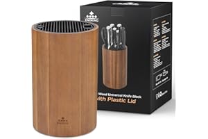 ENOKING Porte Couteau, Range Couteaux de Cuisine avec Couvercle en Plastique, Porte Couteaux de Cuisine en Bois D'acacia, Support Couteau de Cuisine pour Ciseaux, Bâtons D'affûtage et Couteaux