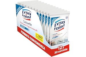 Lysoform Salviette Igienizzanti, Formato Risparmio 12 Pezzi x 360 Salviettine, Salviette Disinfettanti Superfici, Rimuovono Polvere e Germi, Senza Risciacquo, Monouso, Profumo Ocean