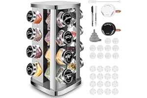 LXUDN Quadrat Gewürzkarussell Drehbar,Gewürzständer mit 16 Gewürzgläser Eckig,Gewürzregal Drehbar,Gewürzregal mit Gewürzgläser-120ML,Gewürzgläser mit Regal,Gewürz Organizer,Spice Rack