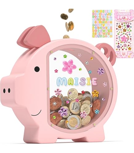 WERNNSAI Meerjungfrau Sparschwein Aus Holz Mit DIY Aufklebern & Armband - Personalisierbar, Für Kinder Ab 3 Jahren