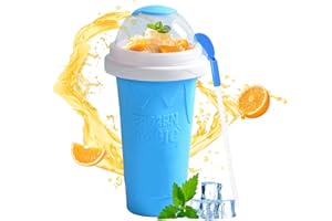 CKLHCFF Slush Becher Squeeze Cup, Slushie, Slush Becher Silikon, Slush Eis Becher, Smoothie Maker mit Strohhalmlöffel für DIY Cola oder Saft (Blau)
