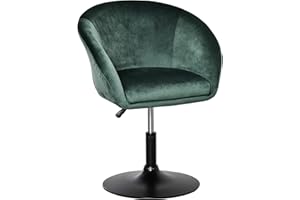HOMCOM Dressing Table Chair, 360° Swivel Velvet-feel Upholstered Vanity Chair with Tub Seat, Back, Adjustable Height for Bedroom Makeup, Green